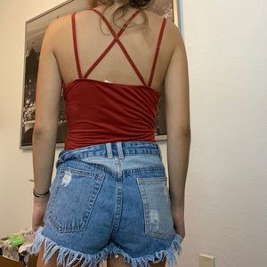 suede strapped back bodysuit